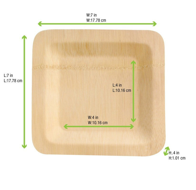 7 Inch Bamboo Veneer Square Plate ( L:7 X W:7) 50 Pcs/Cs