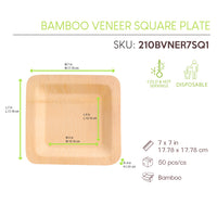7 Inch Bamboo Veneer Square Plate ( L:7 X W:7) 50 Pcs/Cs