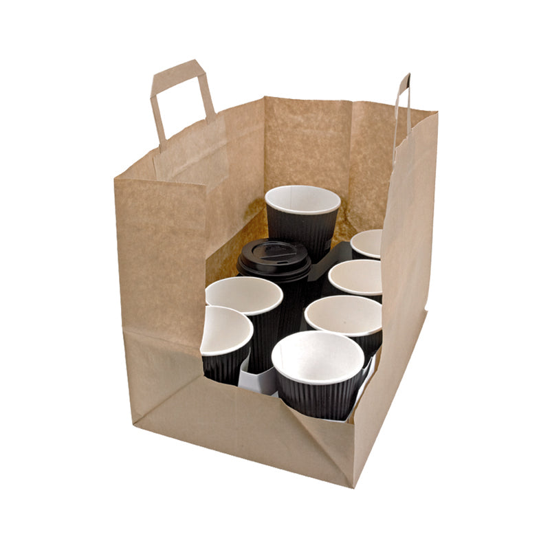 Large & Wide Paper Bag With Handle - W:8.7 X Gusset:12.5 X H:9.65in 250 Pcs/Cs (Black, White, or Kraft)