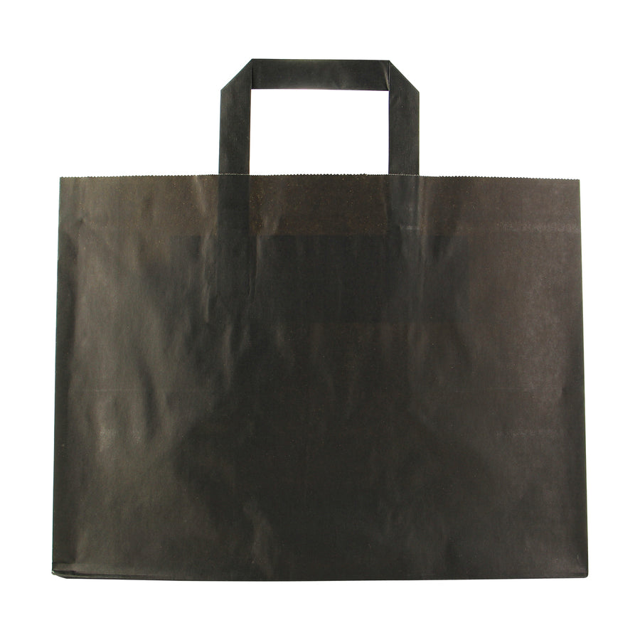Large & Wide Paper Bag With Handle - W:8.7 X Gusset:12.5 X H:9.65in 250 Pcs/Cs (Black, White, or Kraft)