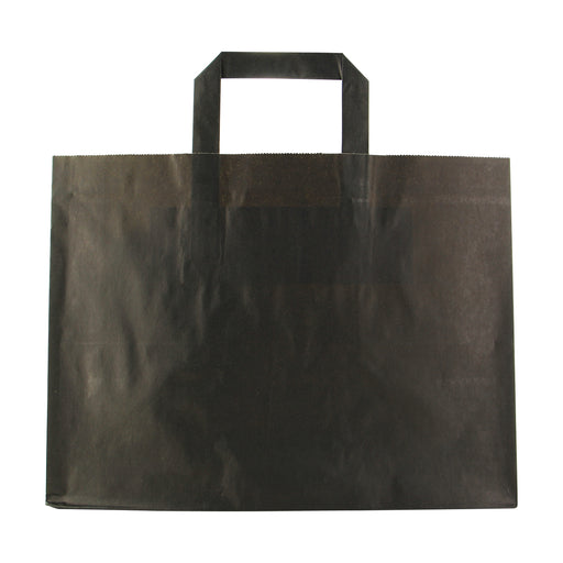 Large & Wide Paper Bag With Handle - W:8.7 X Gusset:12.5 X H:9.65in 250 Pcs/Cs (Black, White, or Kraft)