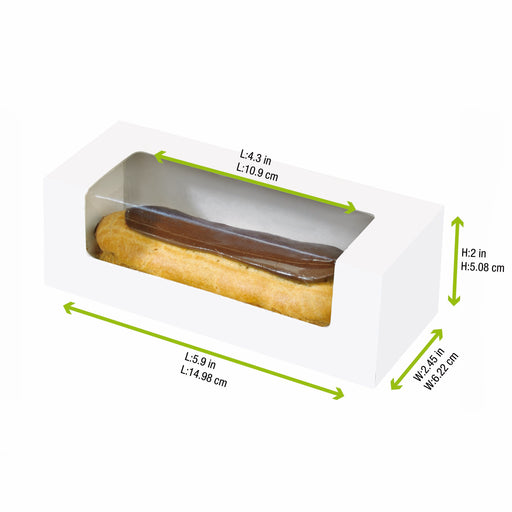 PACKNWOOD 210CCLAIR - Rectangle Paper To Go Box - Windowed Box for Sandwich, Eclair, Macaron, & Hotdog - Recyclable Takeout Container Boxes - (Case of 250) (5.9" x 2.4" x 2’’)
