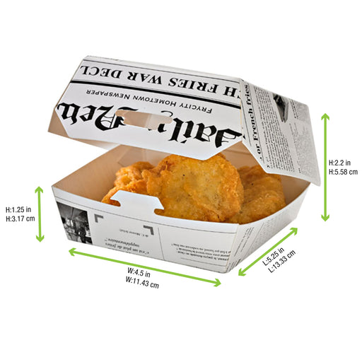 White Newsprinted Hamburger Clamshell Take Out Box - 5.7 x 5.3 x 3.1" In. 500 Pcs/Cs