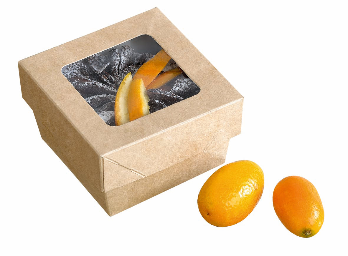 Kray Boxes With Pet Window Lid -8.5oz L:2.8 X W:2.8 X H:1.6in 250 Pcs/Cs (Avail. Kraft or White)