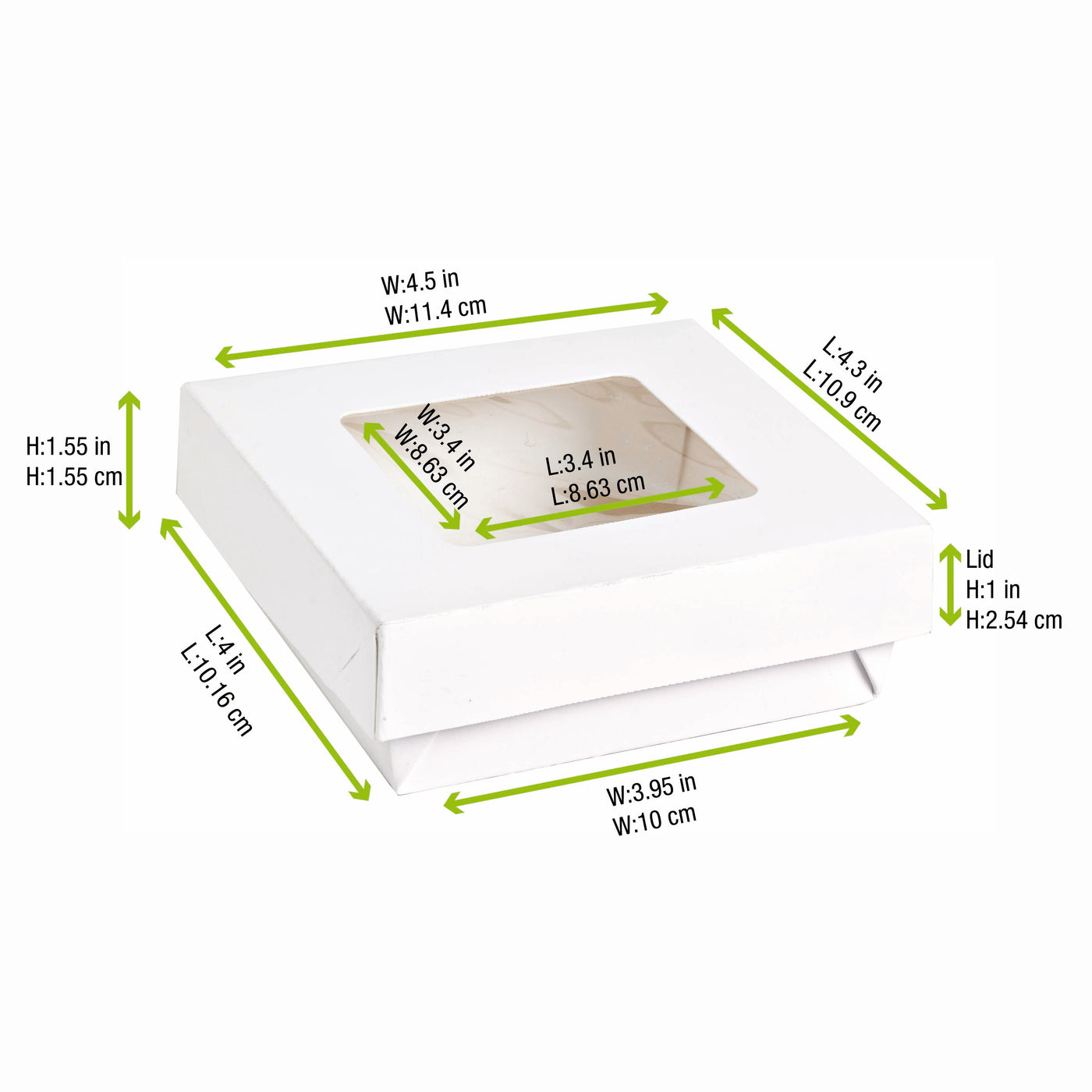 Kray Boxes With Pet Window Lid -14oz L:4 X W:3.95 X H:1.55in 250 Pcs/Cs (White or Kraft)