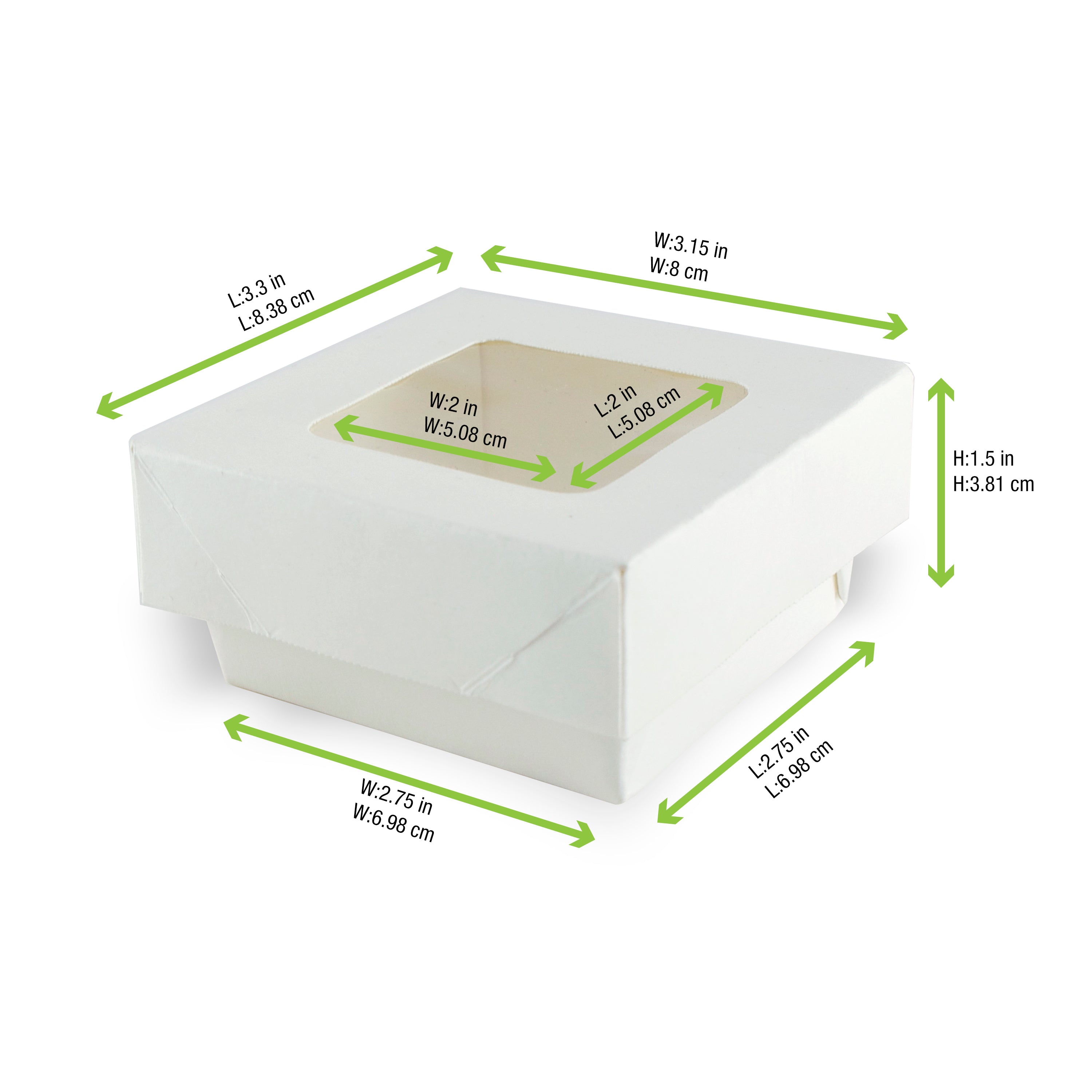 Kray Boxes With Pet Window Lid -8.5oz L:2.8 X W:2.8 X H:1.6in 250 Pcs/Cs (Avail. Kraft or White)