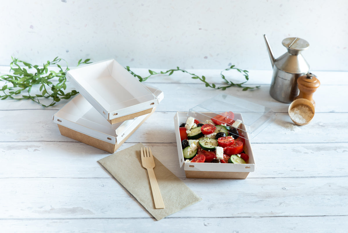 Laminated Kraft Box With Clear PET Lid - 32oz 7.9 X 5.5 X 2in 100 Pcs/Cs