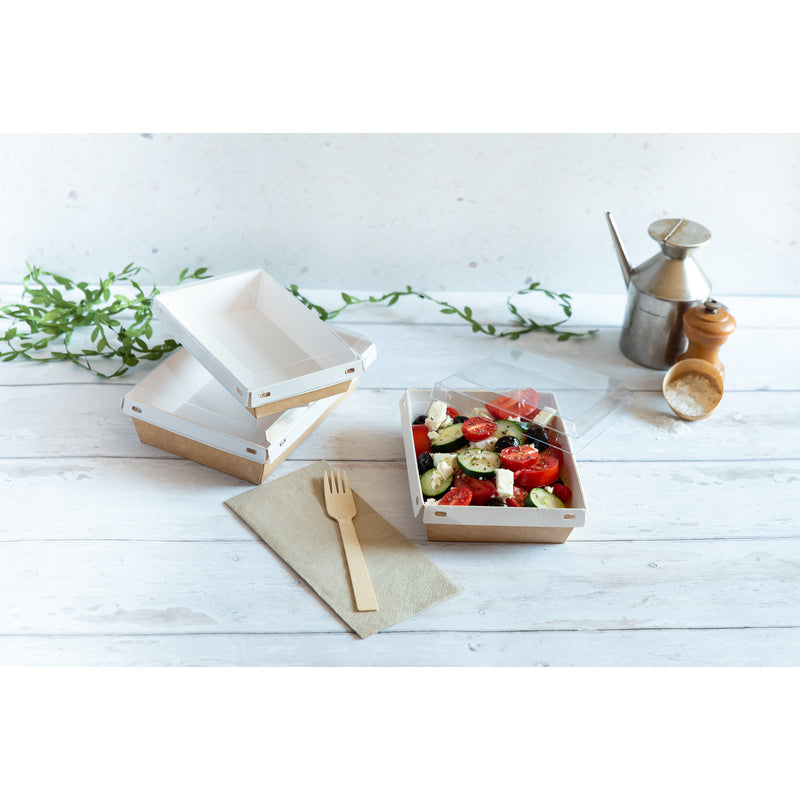 Laminated Kraft Box With Clear PET Lid - 16oz 6.7 X 4.3 X 1.4in 100 Pcs/Cs
