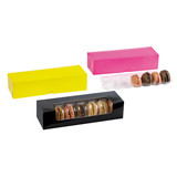 PACKNWOOD 210MAC7F - Black Macaron Box - Cookie Boxes with Window - Paper Dessert Containers - Biodegradable and Disposable Macaron Boxes - (8.5" x 2.7" x 1.9") (Case of 250)