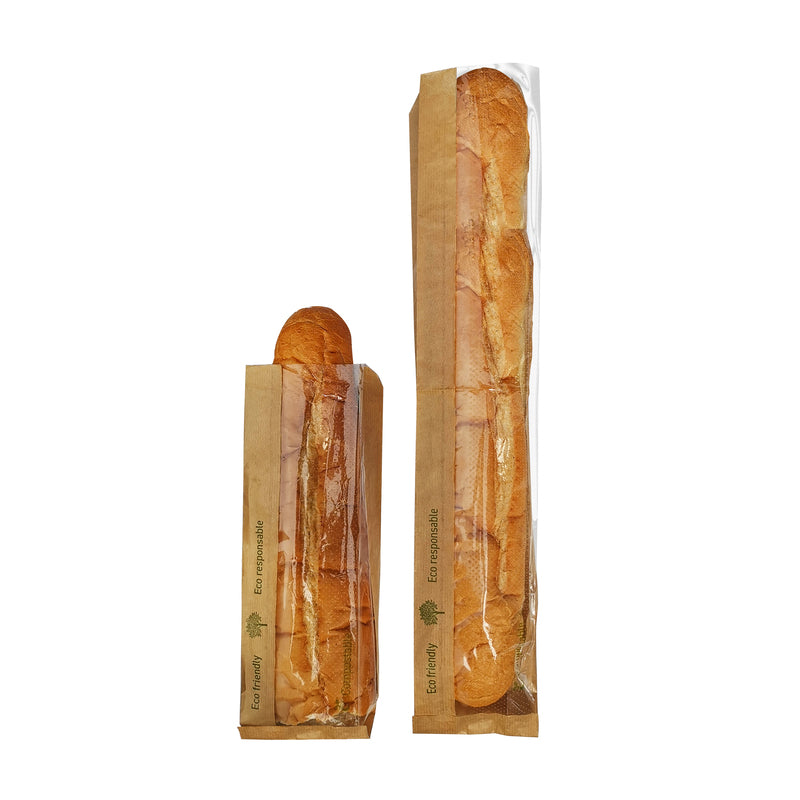 Paper Kraft Bread Bag With PLA window - L: 15.7 in - W: 7.9 in - H: 2.4 in (500 Per Case)