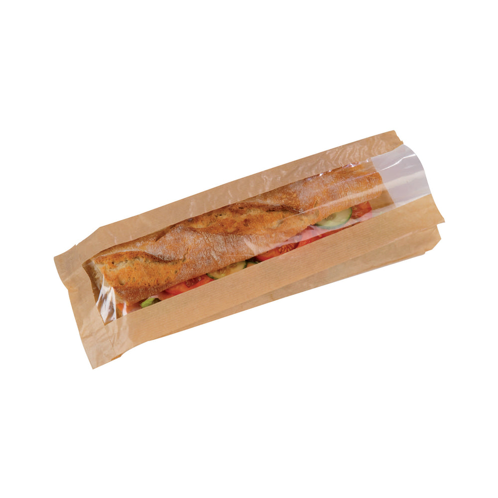 PacknWood - 210SANDB34F Kraft Paper Sandwich Bag with Window, 13.5" x 4.7" x 1.75" (Case of 1000)