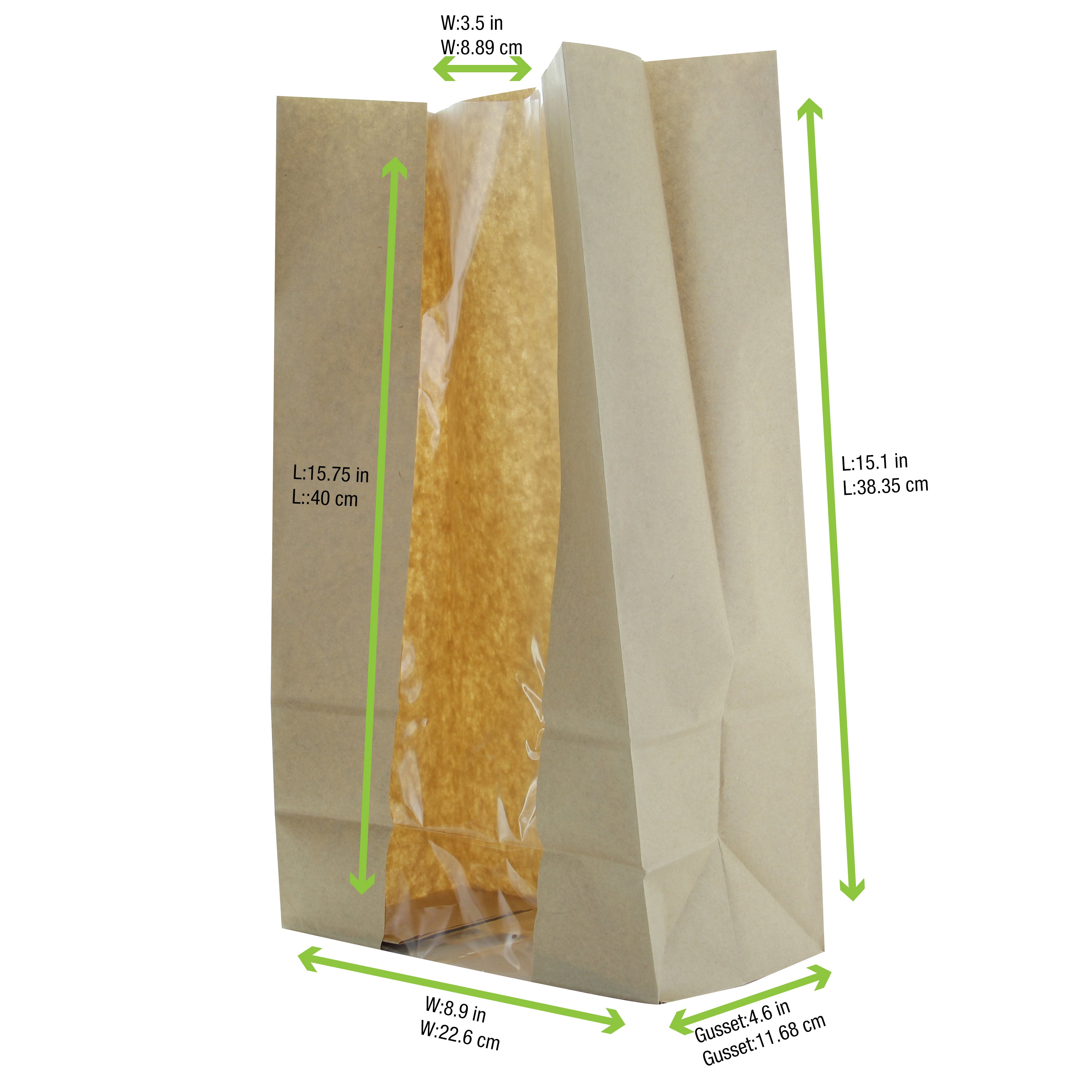 Long Brown Sos Bag With Window - L:8.9 X W:4.6 X H:15.1in 500 Pcs/Cs