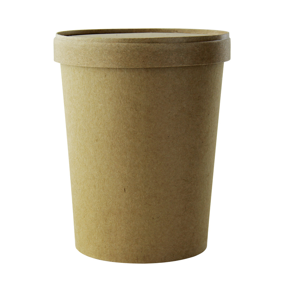 32 oz Brown Kraft Soup Cup with Kraft Lid Included – 250/Case