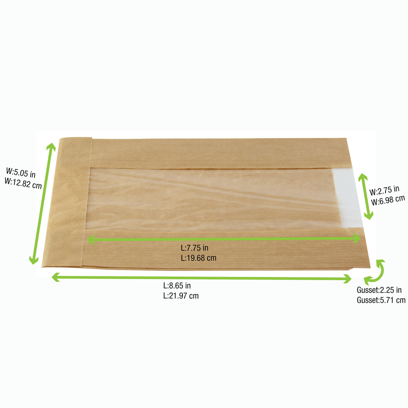 PackNWood 210SVIS2214 Brown Kraft Bag with Window - 8.65 x 5.5 x 2.25" - 1000 per case