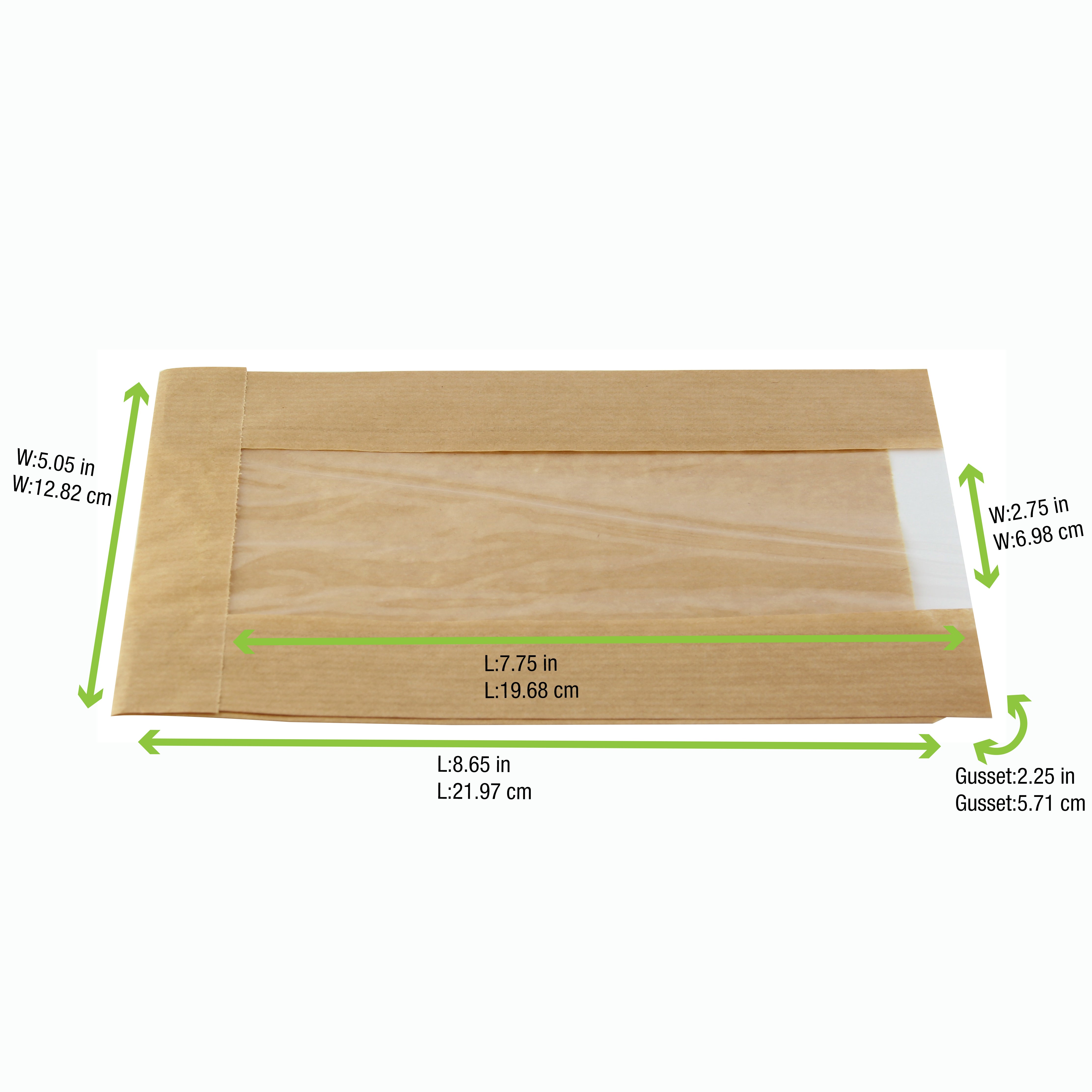 PackNWood 210SVIS2214 Brown Kraft Bag with Window - 8.65 x 5.5 x 2.25" - 1000 per case