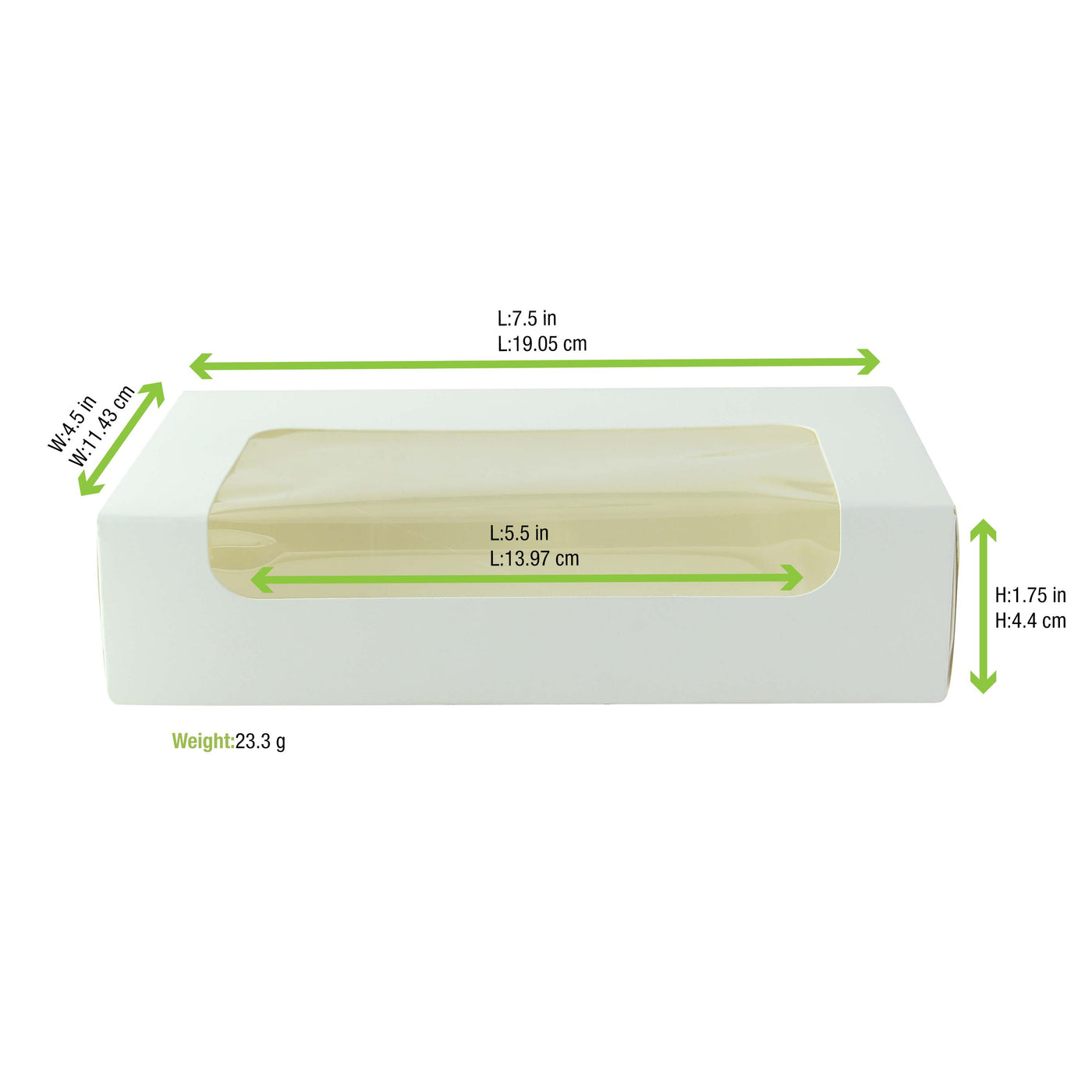 White Laminated Window Box - L:7.5 X W:4.5 X H:1.75in 200 Pcs/Cs