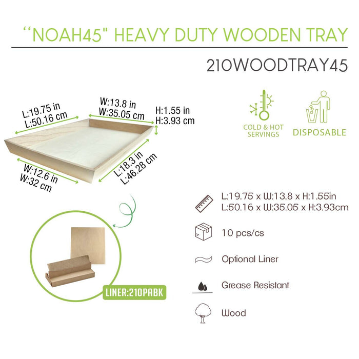 NOAH45 Heavy Duty Wooden Tray - L19.7 X W13.75 X H1.6in 10 Pcs/Cs
