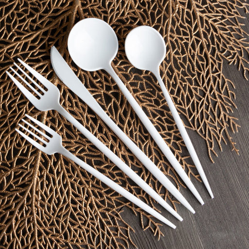 Novelty Modern Flatware, Disposable Plastic Cutlery, Soup Spoons Luxury White (384 Soup Spoons)