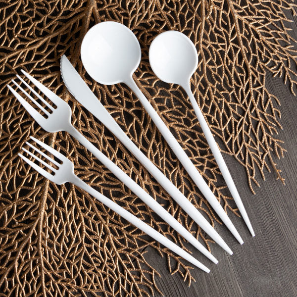 Novelty Modern Flatware, Disposable Plastic Cutlery, Knives Luxury White (384 Knives)