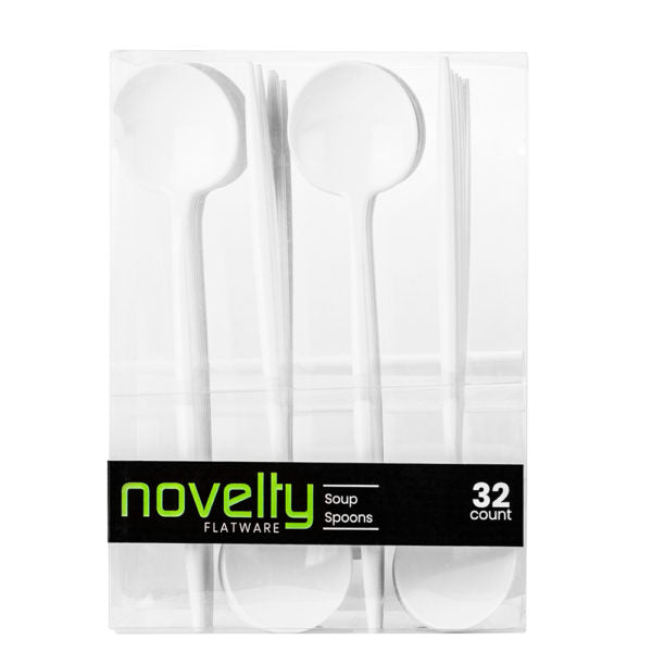 Novelty Modern Flatware, Disposable Plastic Cutlery, Soup Spoons Luxury White (384 Soup Spoons)