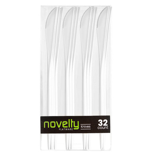 Novelty Modern Flatware, Disposable Plastic Cutlery, Knives Luxury White (384 Knives)
