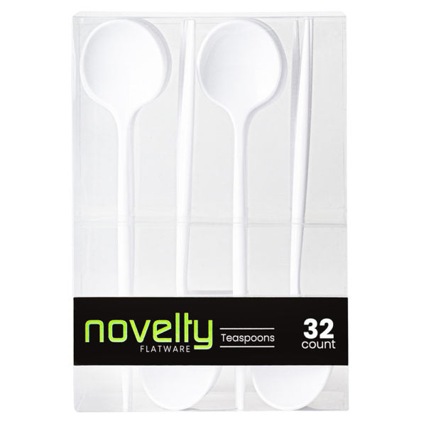 Novelty Modern Flatware, Disposable Plastic Cutlery, Teaspoons Luxury White (384 Teaspoons)