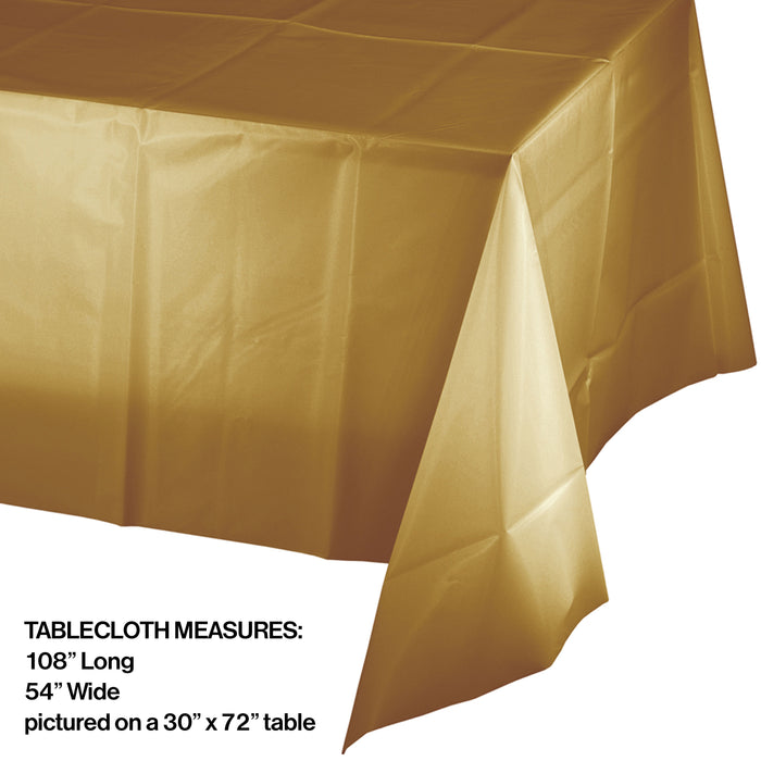 Creative Converting 54 X 108 Glittering Gold Rectangular Disposable Plastic Table Cover - 12/Case