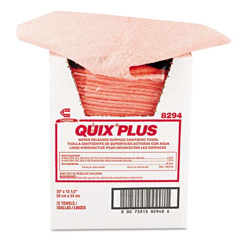 Chix Quix Plus 8492 Disinfecting Towels, 13 1/2 x 20, Pink, 72/Carton (Free Shipping)