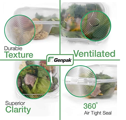 Genpak Clover Large 8" Hinged Take-Out Container | Microwave Safe, BPA Free | Made in the USA | Case Count 150