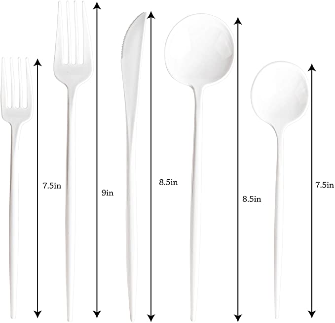 Novelty Modern Flatware, Disposable Plastic Cutlery, Soup Spoons Luxury White (384 Soup Spoons)
