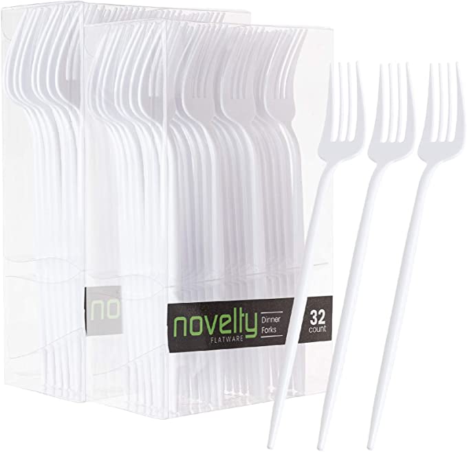 Novelty Modern Flatware, Disposable Plastic Cutlery, Forks Luxury White (384 FORKS)