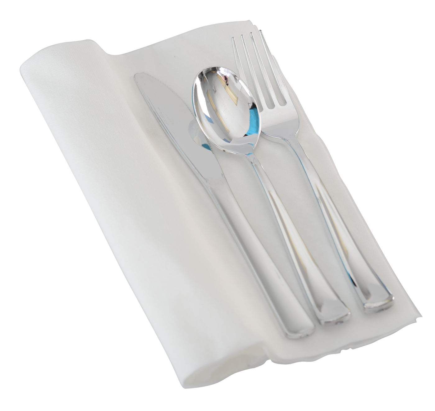 Napkin Roll - With Silver Fork, Knife, Spoon (100/CS) - Paper Supplies Plus