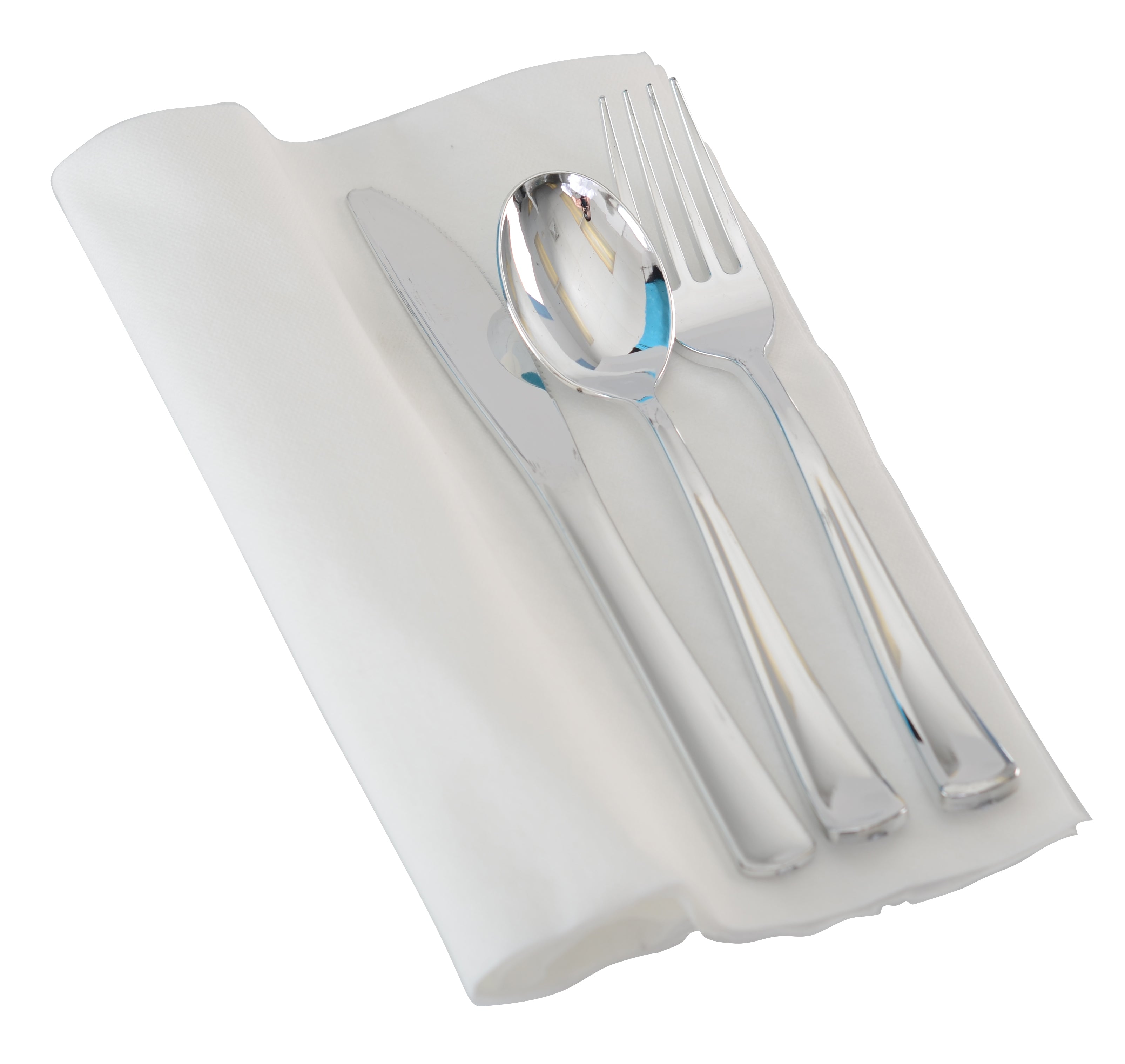 Napkin Roll - With Silver Fork, Knife, Spoon (100/CS) - Paper Supplies Plus