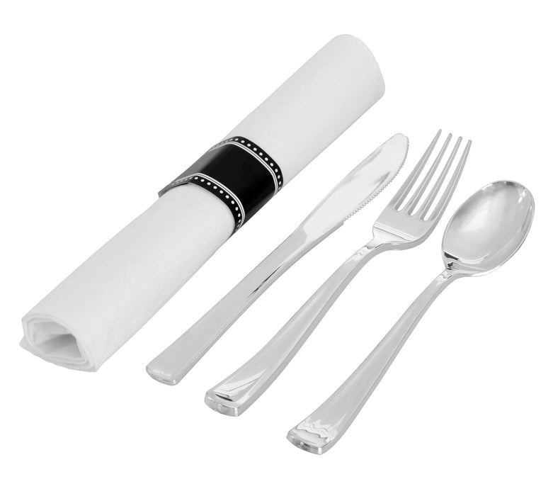 Napkin Roll - With Silver Fork, Knife, Spoon (100/CS) - Paper Supplies Plus