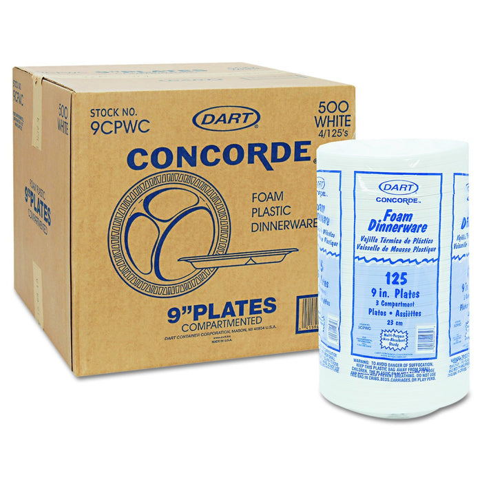 Dart 9 in. 3 Compartment Foam Plates (500/CS) - Paper Supplies Plus