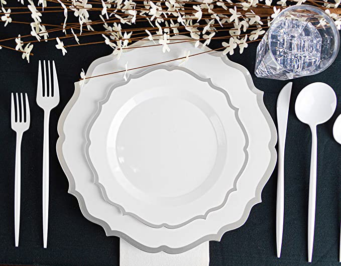 Novelty Modern Flatware, Disposable Plastic Cutlery, Salad Forks Luxury White (384 FORKS)