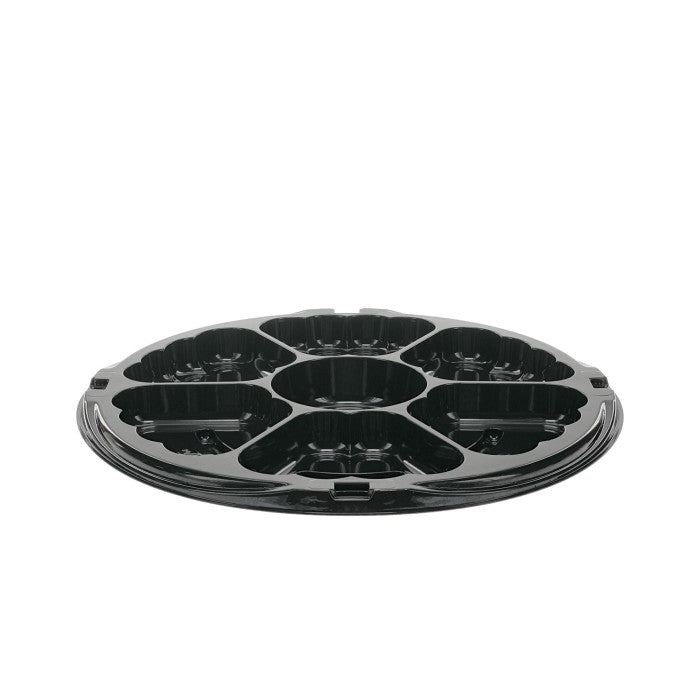 Pactiv 9912K: 12" 6-Compartment Lazy Susan SmartLock® Caterware® Tray, Black, 50 ct.