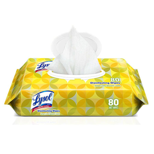 LYSOL DISINFECTING WIPES - LEMON SCENT - 80 WIPES (FLAT PACKS) 6 PER CASE