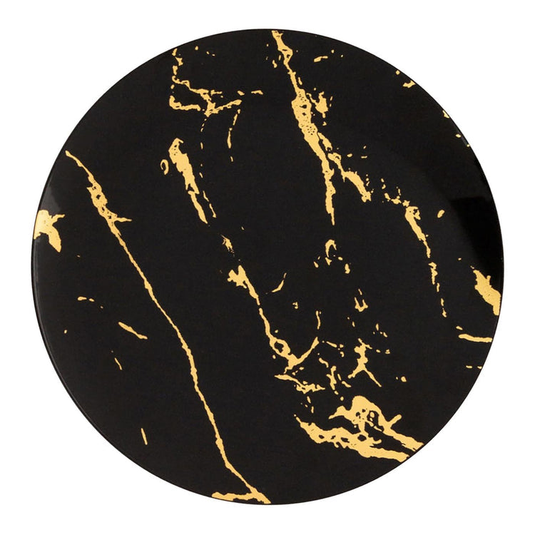 10.25" Black with Gold Stroke Round Plastic Disposable Dinner Plates