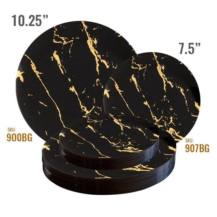 10.25" Black with Gold Stroke Round Plastic Disposable Dinner Plates