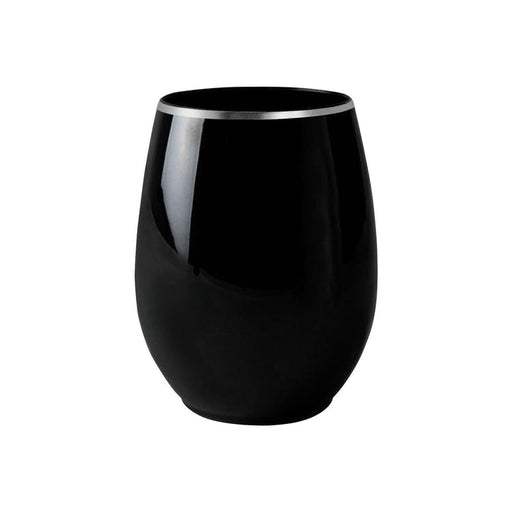 12 oz. Black with Silver Stemless Disposable Plastic Wine Glasses (64 Per Case)