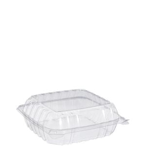 Dart C90PST1 8 x 8  x 3" ClearSeal Hinged Lid Plastic Container (250/CS) - Paper Supplies Plus