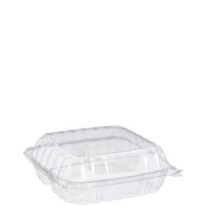 Dart C90PST3 8 x 8  x 3" Three Compartment ClearSeal Hinged Lid Plastic Container (250/CS) - Paper Supplies Plus