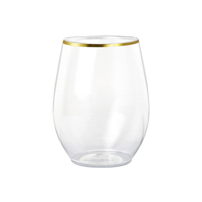 16 oz. Clear with Gold Stemless Disposable Plastic Wine Glasses (64 Pe