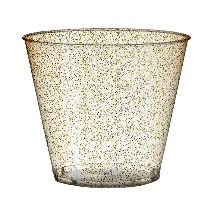 9 oz. Clear with Gold Glitter Round Plastic Party Cups (240 Cups Per Case)