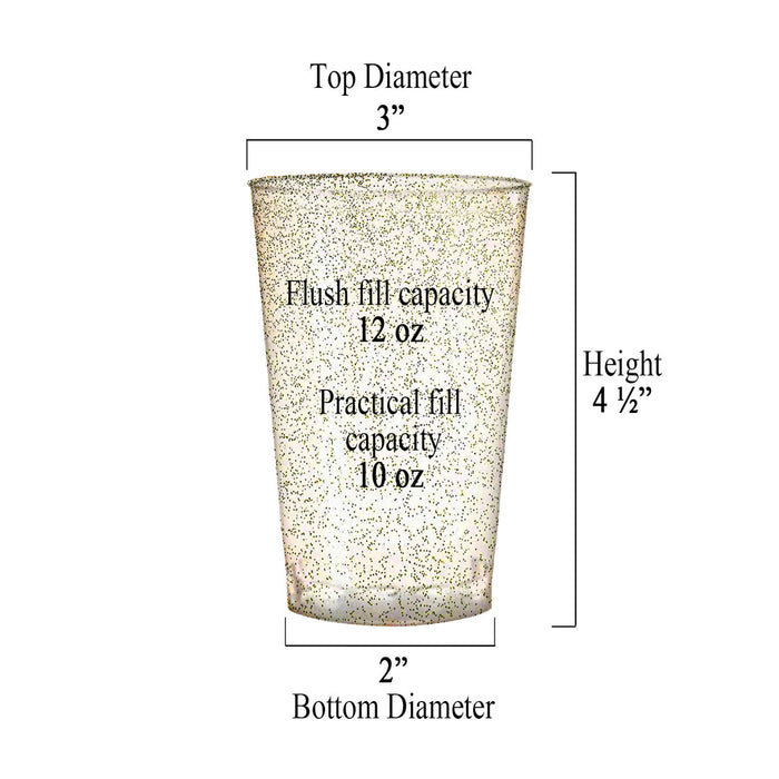 12 oz. Clear with Gold Glitter Round Plastic Tumblers (240 Cups Per Case)