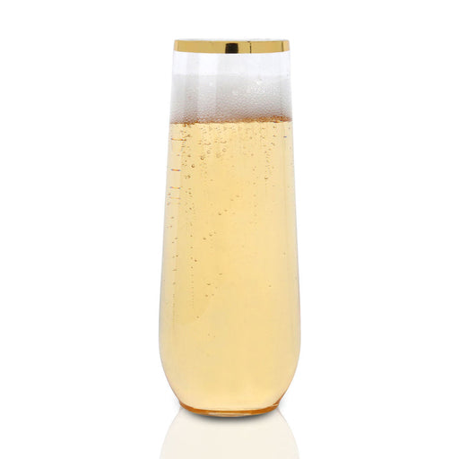 9 oz. Clear with Gold Stemless Disposable Plastic Champagne Flutes (64 Per Case)