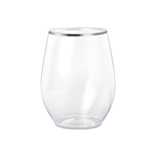 12 oz. Clear with Silver Stemless Disposable Plastic Wine Glasses (64 Per Case)