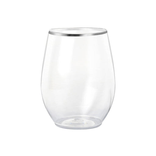 16 oz. Clear with Silver Stemless Disposable Plastic Wine Glasses (64 Per Case)