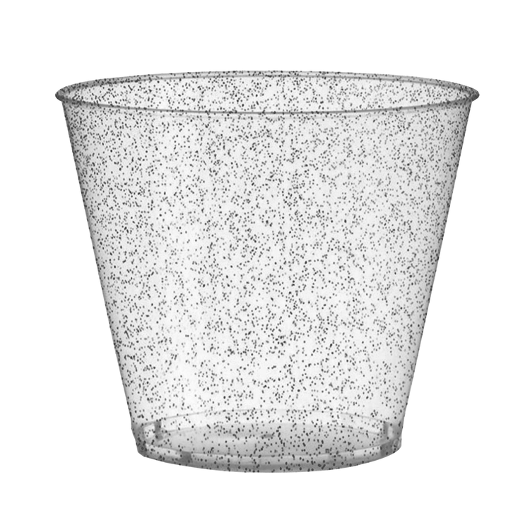 9 oz. Clear with Silver Glitter Round Plastic Party Cups (240 Cups Per Case)